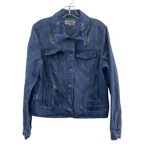 Working Title Blue Distressed Denim Jean Jacket Cotton Size L Women's Preowned